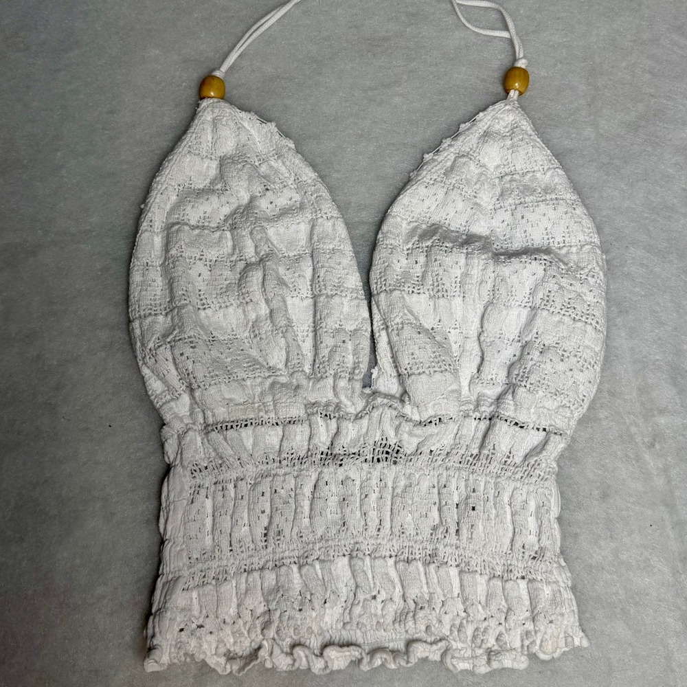Blanco White Halter Top XXL Cottagecore Coastal Beach Festival  Boho Smocked